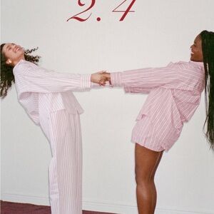 PARKE Striped Pink Pajama Set for Women. Image to the left of first pic